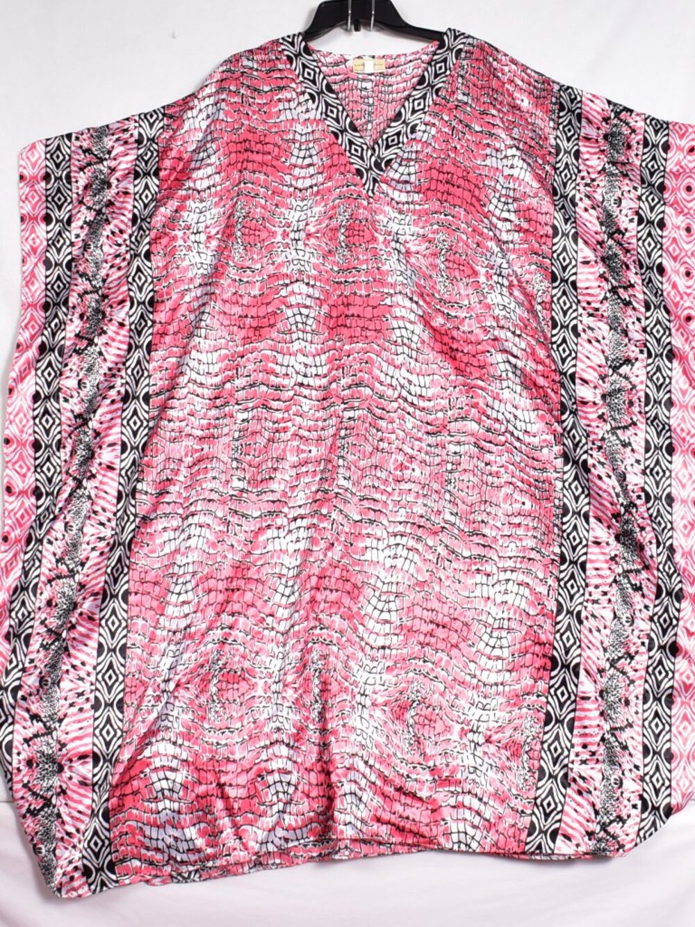 Bobby Brooks Kaftan Sleepwear Mumu Lounger Pink & Black Satin Pullover One Size